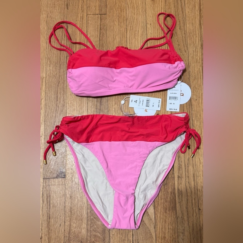 PQ Swim Luna Color Blocked Bikini Top (D) Ruched Bikini Bottoms (L) - Picture 6 of 8